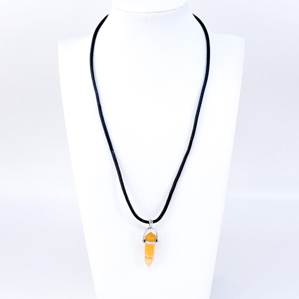 Estate Sterling Silver 925 Orange Agate Point Pendant Necklace 19.5"